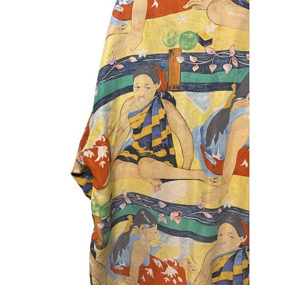 AS IS Silk Club Mens Graphic Shirt Polynesian Inspired Fabric Project Repurpose - Picture 6 of 14